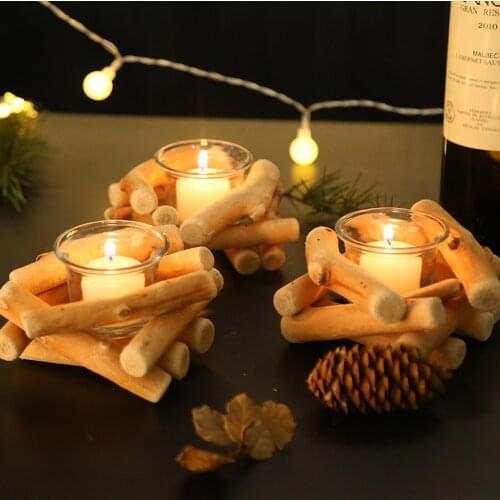 Candle Holder Wooden Candlestick Decorative Simple Ornaments Desktop Convenience Decors For Home Office Cafe Shop