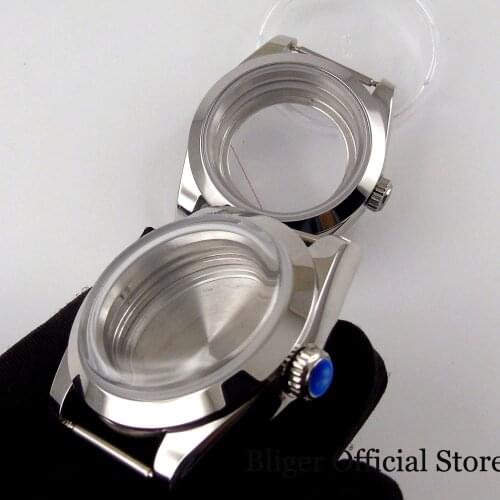 Polished 39mm Automatic Watch Case fit NH35A NH36A Arched/Sapphire Glass Seeing Glass Back Screw Down Crown