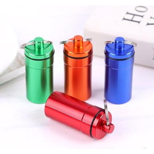 Portable Aluminum Survival Waterproof Pill Box Container Medicine Storage Case First-Aid Bottle With Key Ring Travel Kits 1pcs