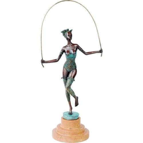 Sexy Rope Skipping Girl Statue Figurine Bronze Modern Female Sport Sculpture Western Art for Living Room Decor