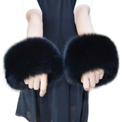 Drop shipping Real Fox Fur Cuffs For Women 2019 Winter Fashion Black Raccoon Fur Cuff Lady Bracelet Wristband Arm Warmer