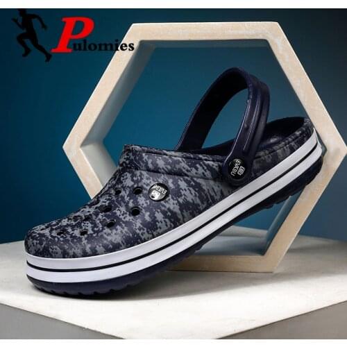 PULOMIES Summer Men Slippers Sandals Massage Clogs Outdoor Garden Shoes Men Pool Sandals Bathroom Slides Mules Beach Slippers