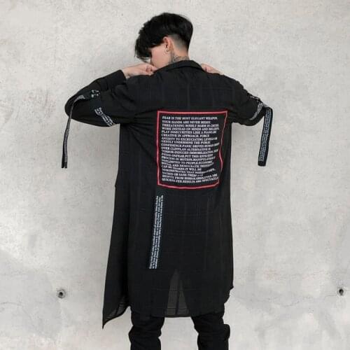 Irregular Long shirt men Plaid hip hop Black color Streamer Loose fit Long sleeves Stage DJ Dancer