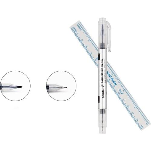 2 Head Microblading Tattoo Eyebrow Skin Marker Pen With Measure Measuring Ruler Scribe Tool for Tattoo Piercing Permanent Makeup