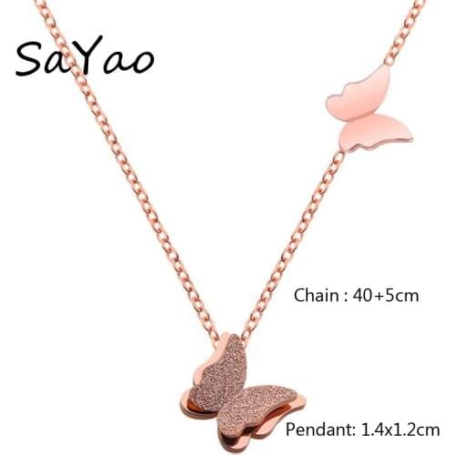 SaYao 1 Piece Rose Gold High Quality Stainless Steel Necklace Butterfly Choker Necklace polished Matte Pendant Necklaces Gift
