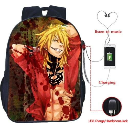 High Quality Togainu No Chi USB Charge School backpack Men Women Boys Girls Teens Backpack USB Charging School Bag Casual Bag