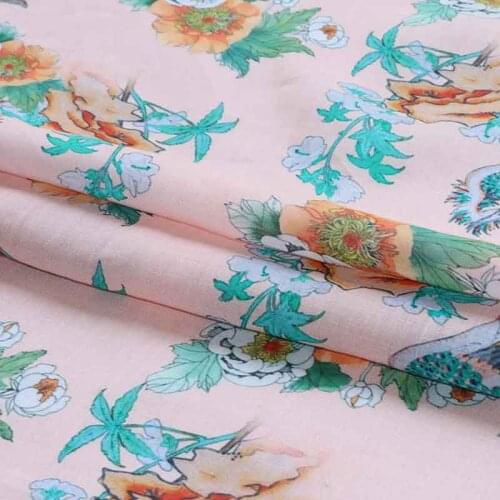 Natural Ramie fabric Flower printing tissu Customized fabrics for fashionable dresses and gowns fabric for dress