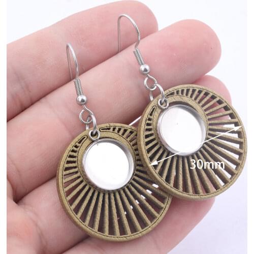 10pcs Wood Charm Cabochon earring Base Setting 12mm Dia Wooden Bezel Blanks Stainless Steeel Diy For Jewelry Making Supplies