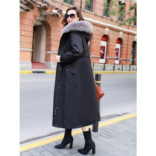 Real Coat Female Rabbit Parka 2020 Winter Jacket Fox Fur Collar Long Jackets for Women Plus Size MY3870