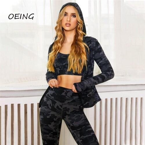 3 Piece Set Women 2021 Long Sleeve Yoga Set Work Out Clothing Women Print Pockets Gym Set Women