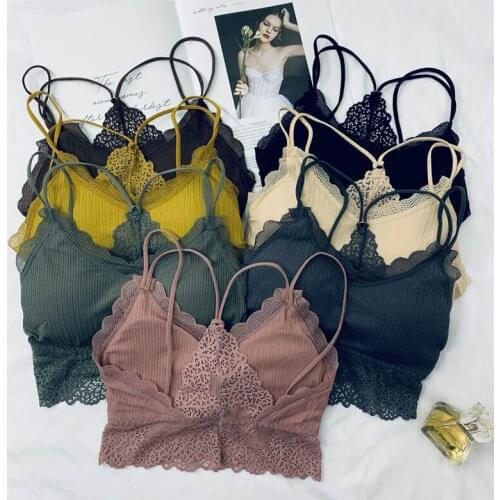 Women Tank Crop Tops Feamle Crop Top Seamless Underwear Sleeveless Sexy Lingerie Beauty Back Top Lace Padded Camisole Femme