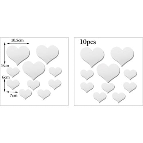 10 PCS Heart Shaped DIY Patterns TV Background Decor Mirror Wall Stickers Acrylic 3D Home Decal Living Room Murals C1