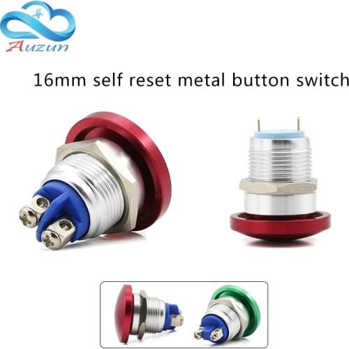 16 mm metal mushroom head start self-reset button switch often open red green welding foot screw foot current 3A