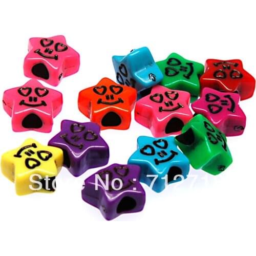 200 Pcs 7x13mm Plastic Star Beads With Smile Face Spacer Loose Beads For Diy Jewelry Making