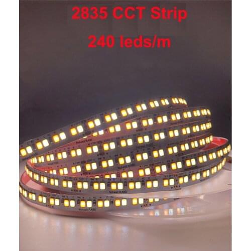 5M Dual Color CRI 90 2835 CCT Dimmable LED Strip DC24v 240 led/m Temperature Adjustable Flexible LED Tape Mirror Home Light