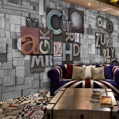 5d Papel Murals Bricks Wallpaper English Alphabets 3D Photo Murals Wall paper for Background 3d Wood panels 3d Wall Murlas