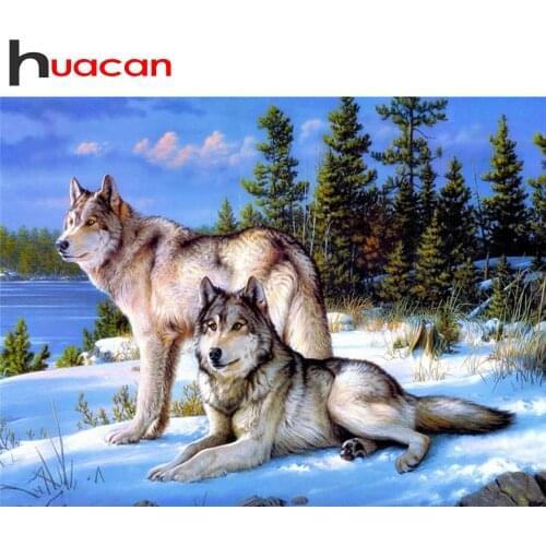 Huacan 5d DIY Diamond Painting Wolf Full Square/Round Drill Diamond Embroidery Sale Animal Needlework Home Decor