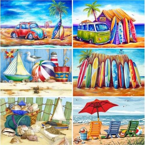 EverShine Diamond Mosaic Full Square Seaside Cross Stitch Diamond Painting Landscape Bead Embroidery Wall Art Ship Needlework