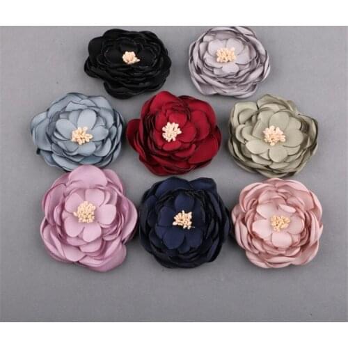 Free Shipping 10PCs Chiffon Fabric Cartoon Flowers Handmade Ornament Garment Accessory Floral Button Patch Sticker Hair Clip DIY