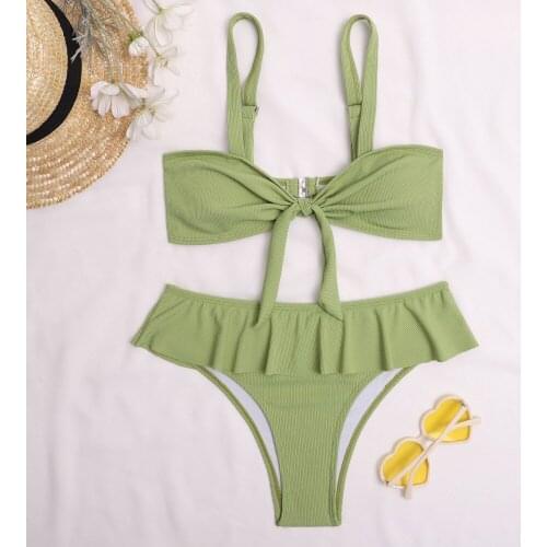 Ruffle Bikini 2021 Sexy Swimwear Women Swimsuit Female Two Pieces Bikini Set Bow-Knot Bathing Suits Summer Beach Wear Swim Lady
