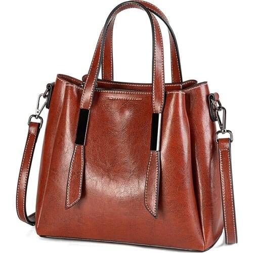 Oil wax leather portable big bag large capacity shoulder bag fashion bucket bag 2020 new brand luxury ladies Messenger bag