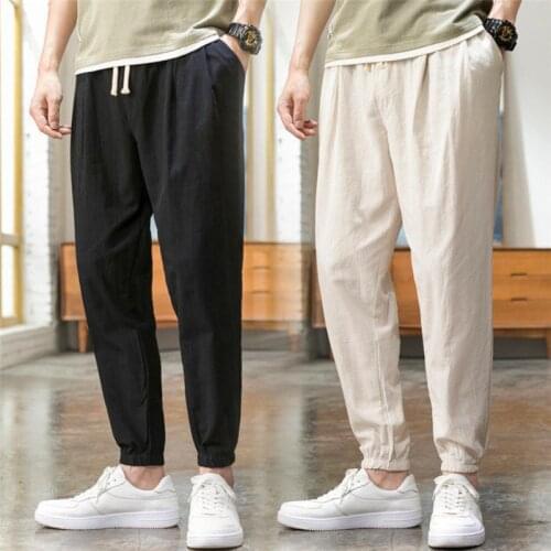 Korean Style Harem Jogger Pants Men Cotton Linen Sweatpants plus size Trousers Men Casual Lightweight Spring Summer Men Joggers