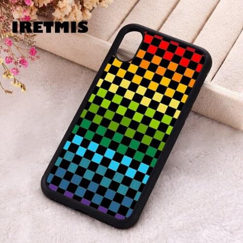 Iretmis 5 5S SE phone cover cases for iphone 6 6S 7 8 Plus X Xs Max XR 11 12 Mini Pro Silicone Colourful Checkered Squares Camo
