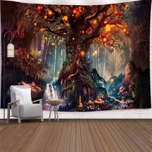 Mushroom Forest Tapestry Psychedelic Fairy Tale Castle Trippy Colorful Butterfly Wall Hanging Tapestry for Bedroom Decor