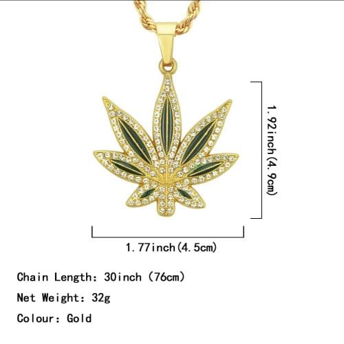 European And American Mens Punk Accessories Hip Hop Jewelry Necklace Painting Oil Inlaid Diamond Maple Leaf Necklace
