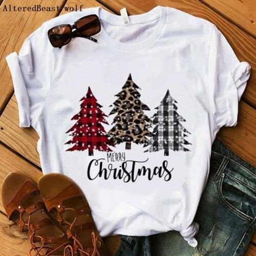 Merry Christmas tshirt women plaid tree print white summer casual harajuku clothes women short sleeve tops female vogue T Shirt
