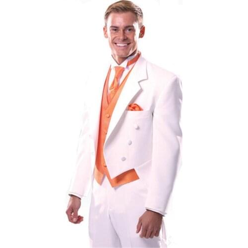 Custom Made Men Suit Luxury Notch Lapel 2017 Long Tail 3 Piece Formal White Tuxedo Mens Wedding Suits (Jacket+Pant+Vest)