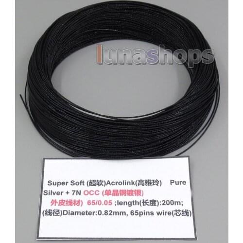 Black 5m 26AWG Ag99.9% Acrolink Pure Silver +7N OCC Signal Wire Cable 65/0.05mm2 Dia:0.82mm For DIY LN005063
