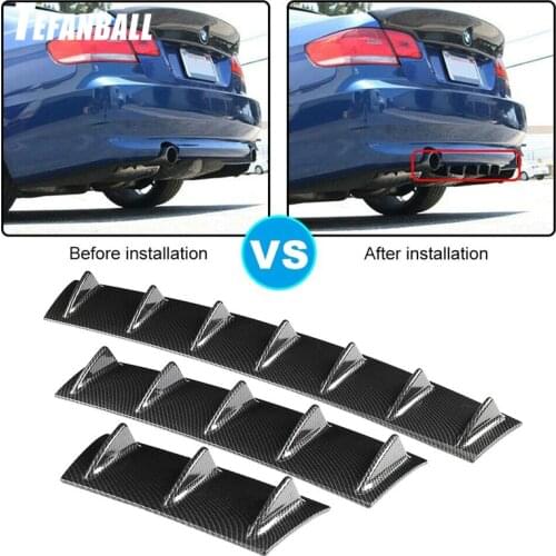 Carbon patter Fin Shark Style Rear Bumper 3D Shark Stickers ABS Plastic Universal Black Rear Bumper Lip Chassis Diffuser Spoiler