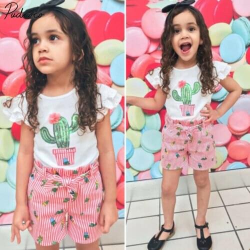 Kleinkind Baby Mädchen Lace Cactus Tops Streifen Hosen Outfits Kleidung Sommer