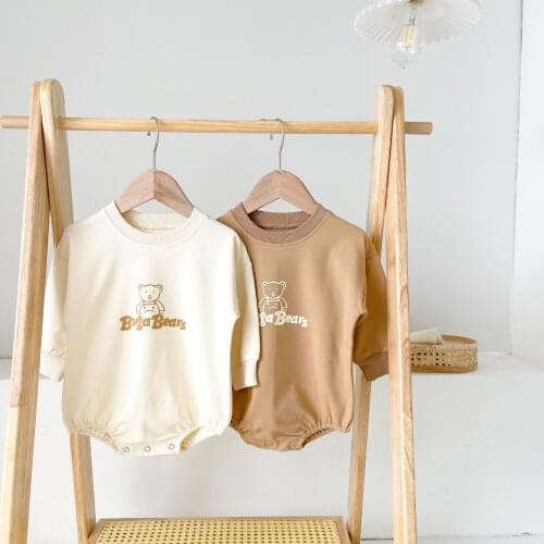 9102 Baby Clothes Cartoon One Piece Clothes Autumn 2021 New Bear Printed Boys Romper Cotton Climbing Clothes Baby Girl Onesies