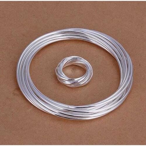 Factory price top quality 925 sterling silver fashion jewelry sets necklace bracelet bangle earring ring SMTS304