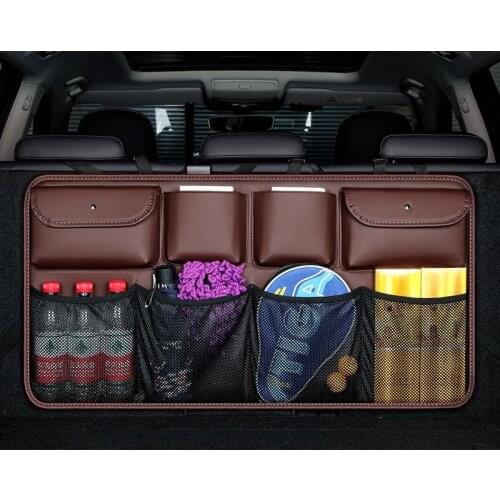 Leather Car Seat Back Hanging Storage Bag SUV Hatchback MPV Rear Backseat Water Cup Food Tool Travel Holder Organizer Mesh Net