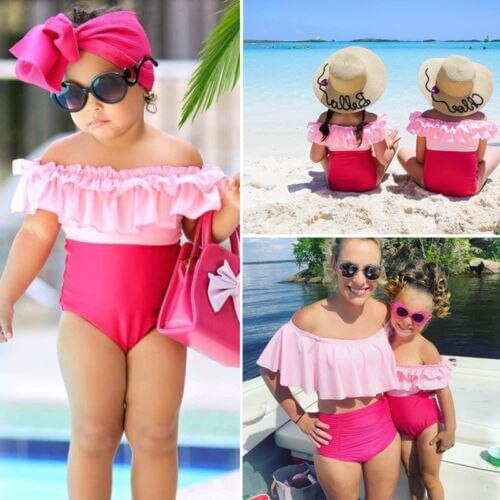 Mom baby Girl Matching Swimsuit Little Girls Swimsuits Swimwear Beachwear Ruffle Bikini Set Summer Clothing