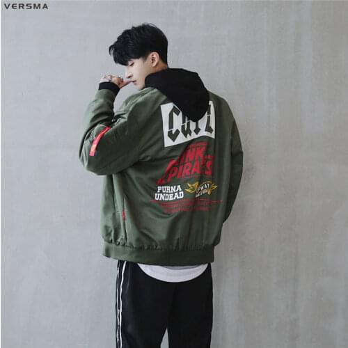 VERSMA Hip Hop Green Oversize Jacket Coat Men Women Japanese Harajuku Pilot Bomber Jacket Windbreaker Men Plus Size Dropshipping