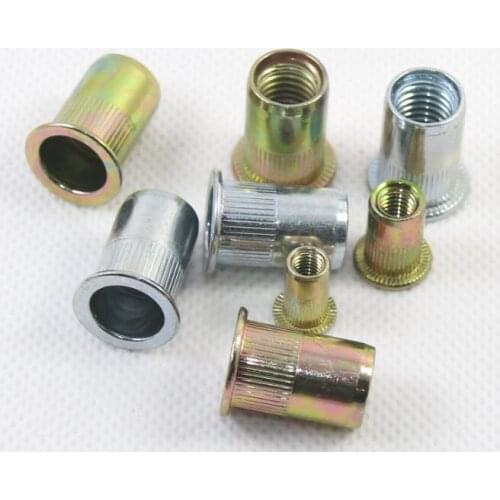M3 M4 M5 M6 M8 M10 M12 Rivet Nuts Carbon Steel Flat Head Blind Insert Nut Yellow Zinc plating Flat head rivet nut