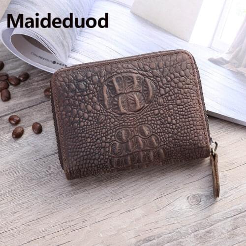Maideduod Genuine Leather Credit Card Holder Zipper Crocodile Small Designer Brand Card Wallet Fashion Organizer ID Card Case