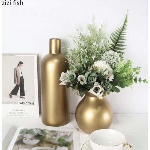 Minimalist Golden Ceramic Vases Decorative Floral Flowers Arrangement Crafts Porcelain Vase Home Decoration Accessories Modern