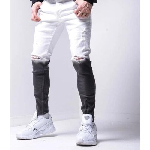 New Men Fashion Skinny Stretch Denim Slim-Fit Ripped Pants New Mens Jeans Patch Beggar Pants Jumbo Size S-3XL