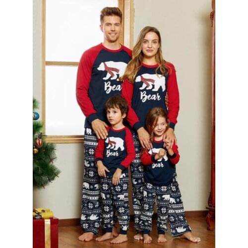 New European and American parent-child suit bear letter print family Christmas home suit