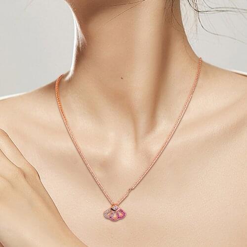 Pink Fan Collier Rose Gold Necklace 925 Sterling Silver Jewelry Necklaces for Women Gift 2020 New RN017