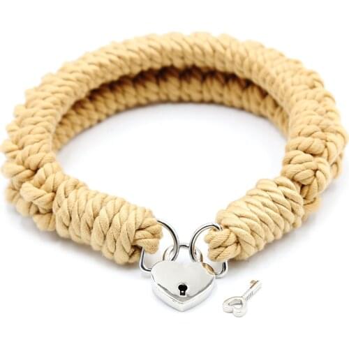 High Quality Sexy Hemp Rope Collar With Heart-shaped Metal Lock For Slave Role Play Couples Flirting Gay Party,Intimacy Goods