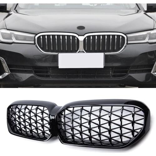 A Pair Diamond Style Gloss Black Car Front Bumper Kidney Grille Grills For BMW G30 G38 2021 Auto Accessories Car Styling