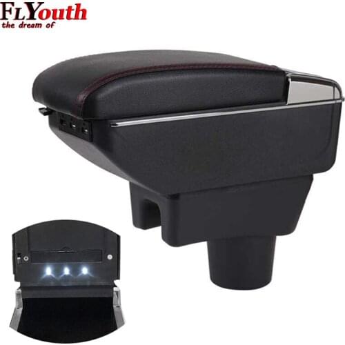 Car Armrest Box For Mitsubishi Attrage Mirage 2015-2018 USB Charging LED Light Arm Rest Rotatable Centre Console Storage Box