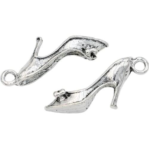 Antique Silver Plated High Heel Shoes Charms Pendants for Jewelry Making DIY Handmade Craft 12x26mm