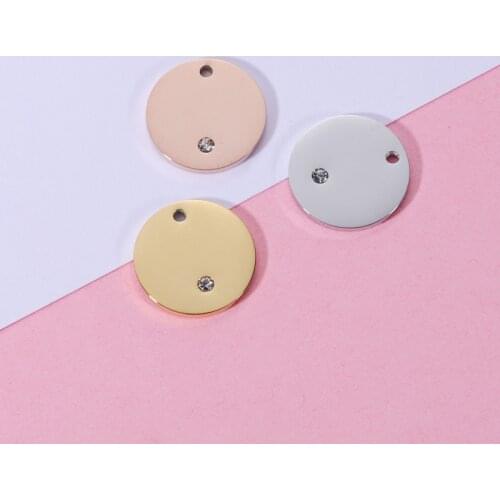 Fnixtar 20Pcs/Lot Round Rhinestone Charms Mirror Polish Stainless Steel Charms For DIY Making Necklace Keychain Womens Jewelry